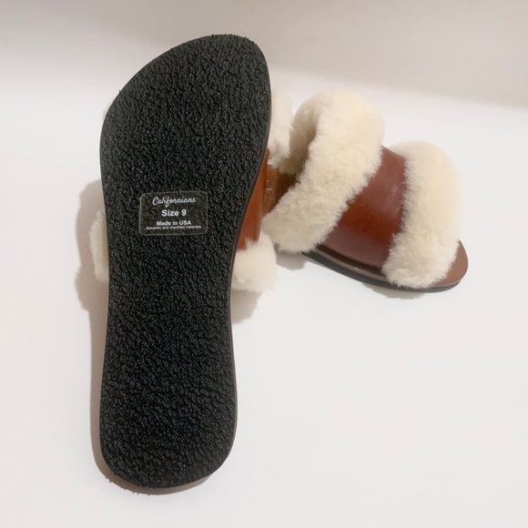 Californians Hannah Cognac genuine shearling slippers mules fashion flat sandals - Picture 12 of 16